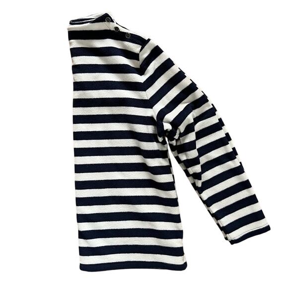 Talbots Navy White Striped Gold Button Soft Fleece Mockneck Pullover XL - Picture 2 of 5